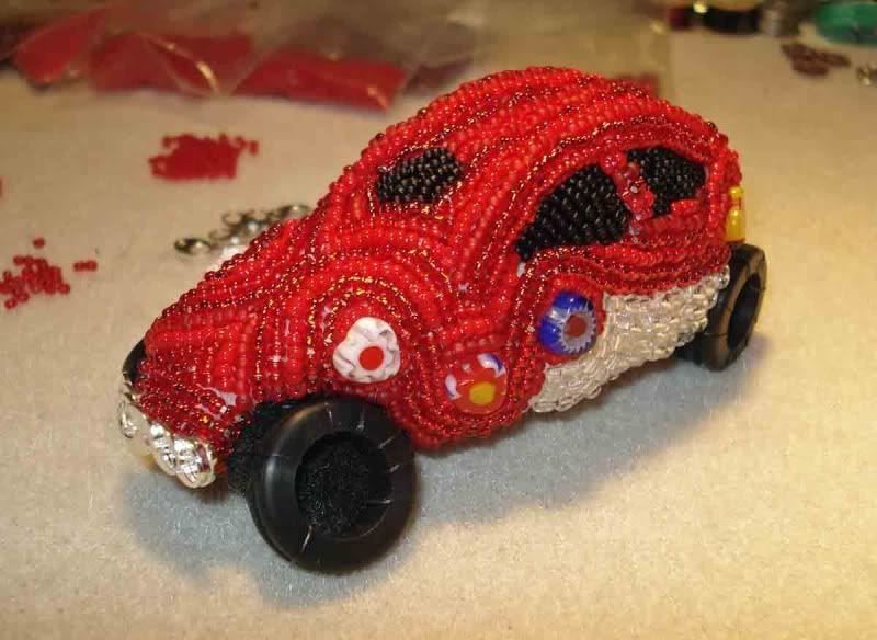 beaded love Lub Bug VW Bug Beetle red milliefiori bead embroidery beaded beadwork car etsy Valentine's Day beaded love Lub Bug VW Bug Beetle red milliefiori bead embroidery beaded beadwork car etsy Valentine's Day