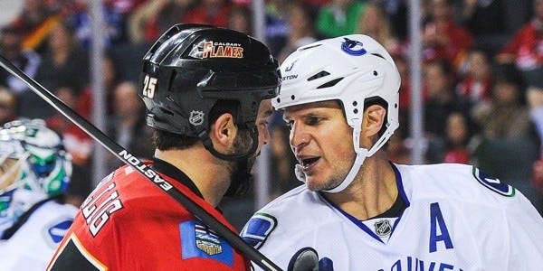 Vancouver Canucks vs Calgary Flames men fight hockey 2015 Vancouver Canucks vs Calgary Flames men fight hockey 2015