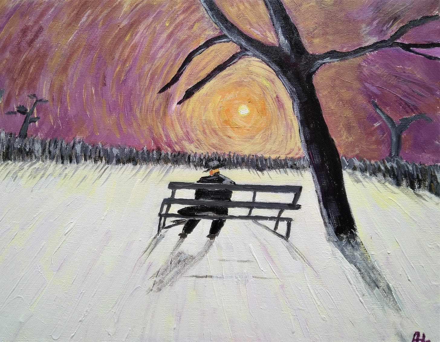 The Lonely Man | Solitary Figure At Sunset | Impressionist, Expressive,  Minimalistic Handmade Painting