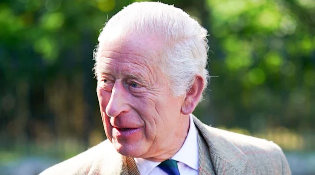 King Charles looking to the left, slightly red in the face King Charles looking to the left, slightly red in the face