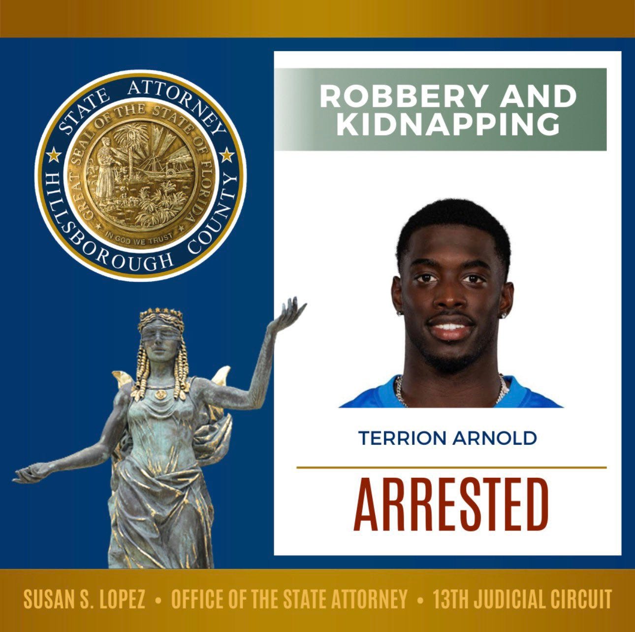 Terrion Arnold arrested on felony charges of kidnapping and robbery
