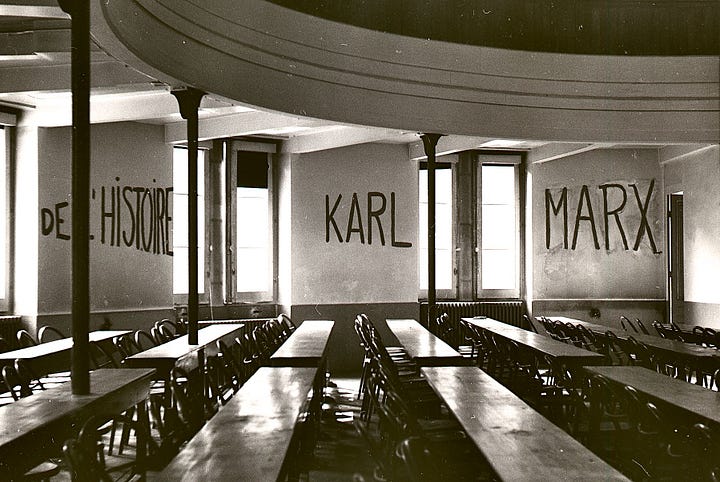 1: https://commons.wikimedia.org/wiki/File:Graffito_in_University_of_Lyon_classroom_during_student_revolt_of_1968.jpg 2: https://commons.wikimedia.org/wiki/File:11-12.06.68_Mai_68._Nuit_d%27%C3%A9meutes._Manif._Barricades.D%C3%A9g%C3%A2ts_%281968%29_-_53Fi1031.jpg 3. https://www.flickr.com/photos/13476480@N07/49800862531 4: https://www.flickr.com/photos/13476480@N07/49801169642