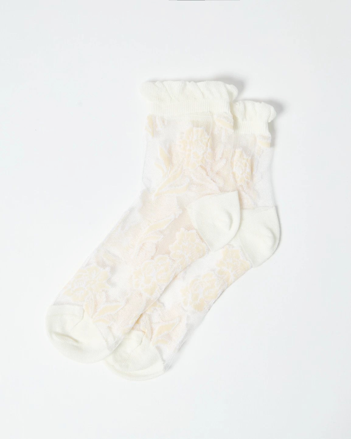 White Floral Sheer Ankle Socks