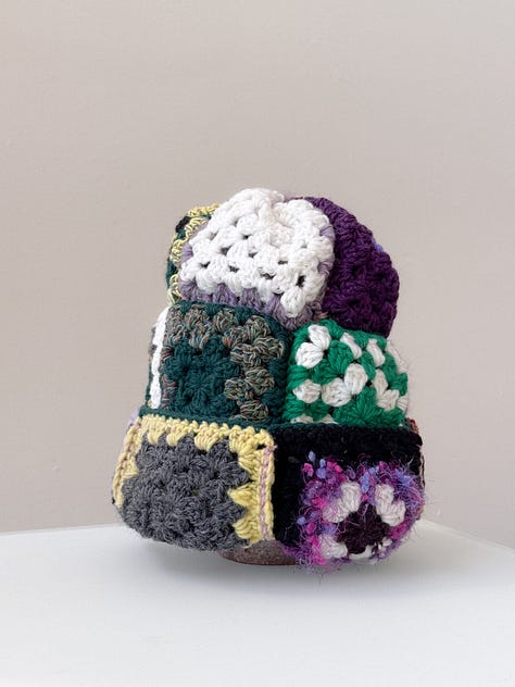 Purple and green granny crochet patchwork beanie