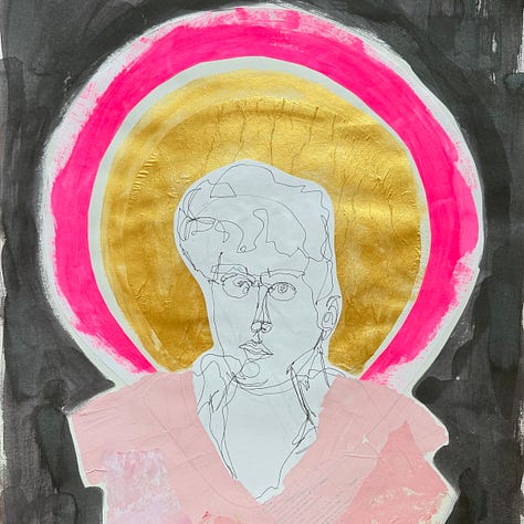 mixed media portraits with halos