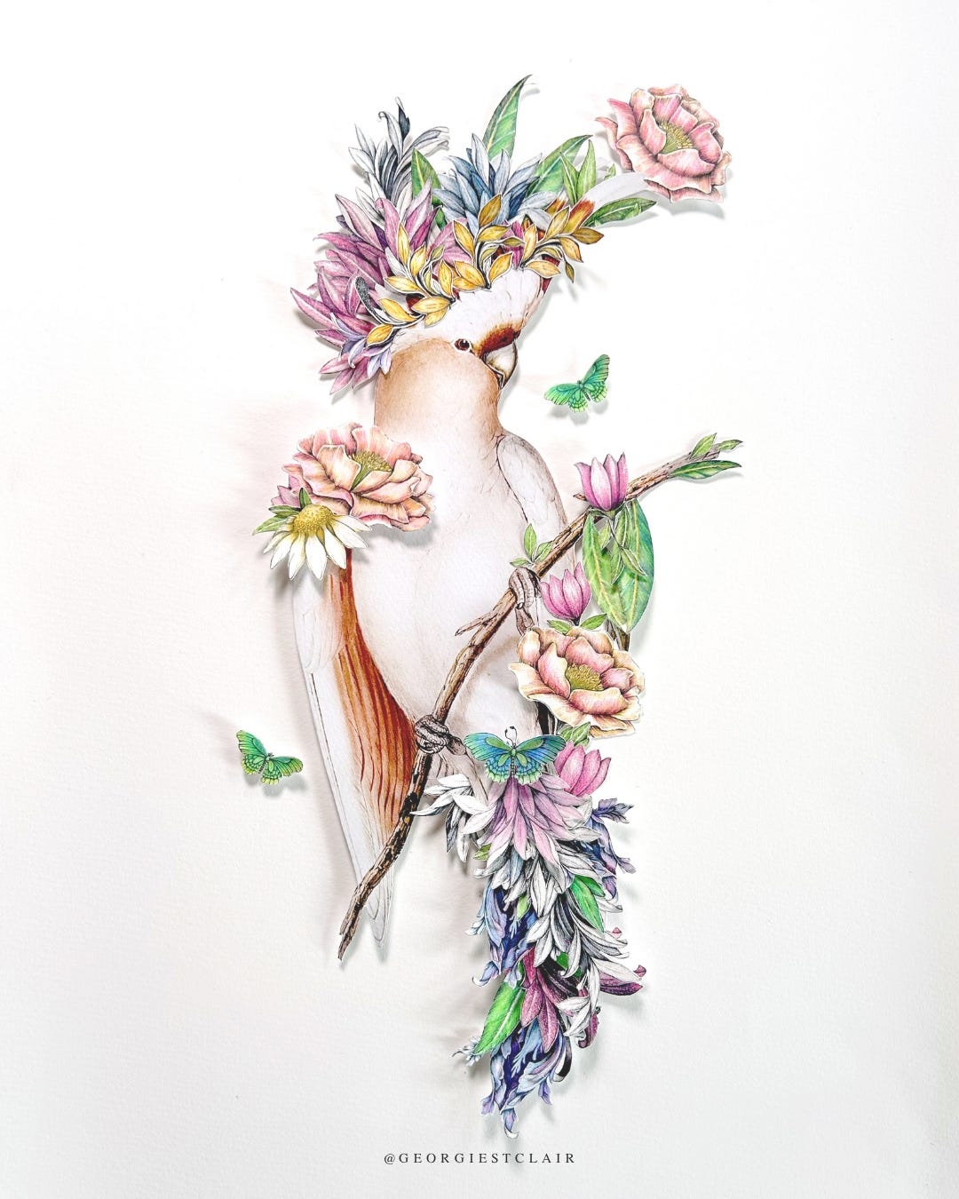 Vintage cocateau bird collaged with a mixed media of fineliner drawings by Georgie St Clair Vintage cocateau bird collaged with a mixed media of fineliner drawings by Georgie St Clair