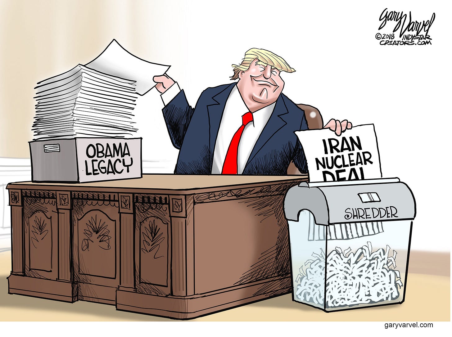 Political cartoon U.S. Trump Obama legacy destruction Iran Deal | The Week