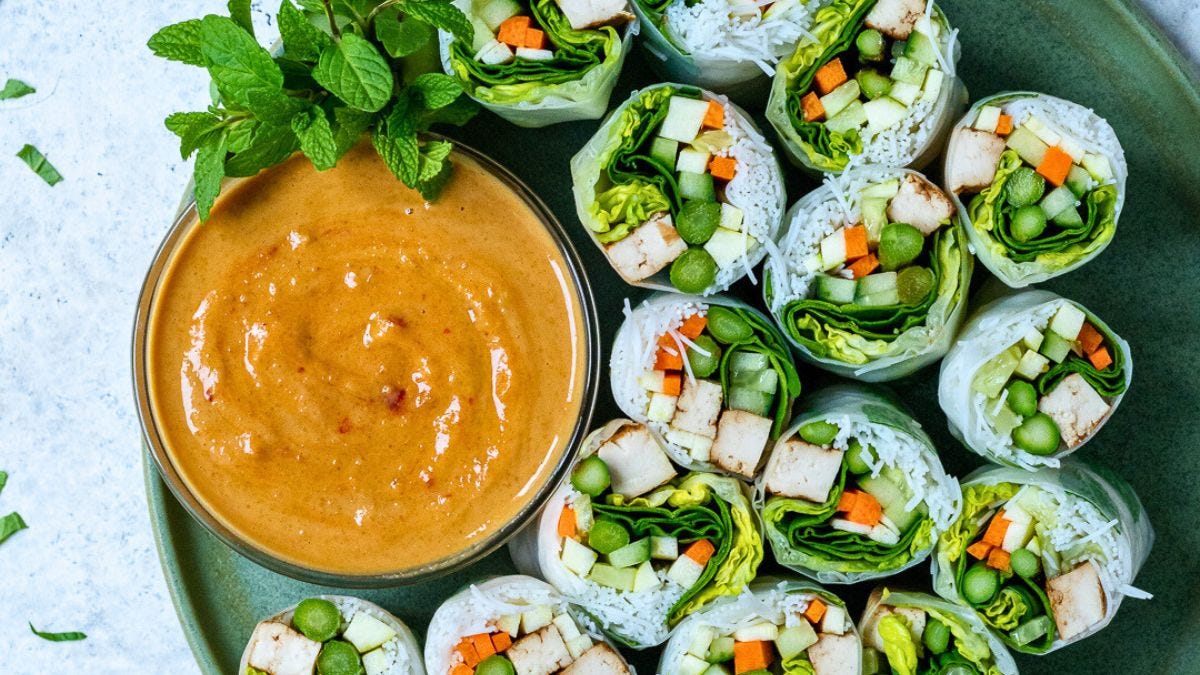Vegan Green Summer Rolls with Peanut Sauce