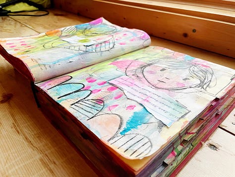 5 photos of mixed media artwork