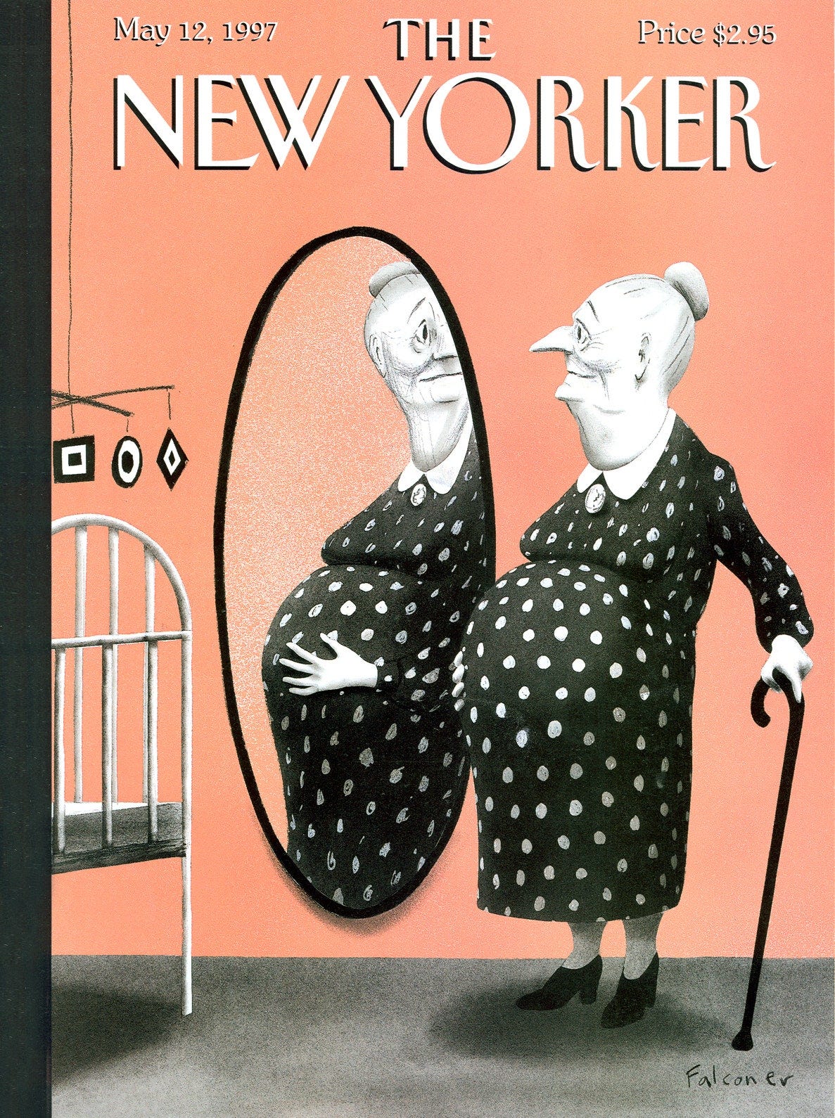 A pregnant elderly woman stands in front of a mirror. A pregnant elderly woman stands in front of a mirror.