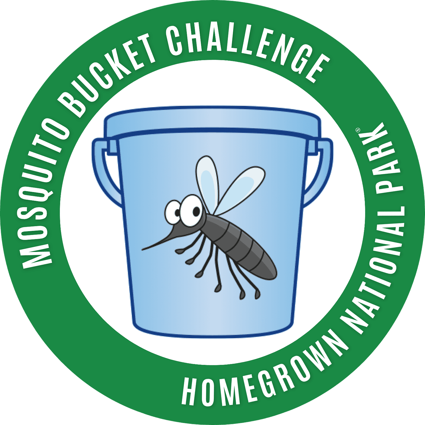 mosquito bucket challenge profile graphic with bucket, mosquito and green circle - Homegrown National Park