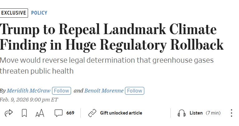 Trump Rolls Back The [Manifestly Insane] EPA Endangerment Finding that greenhouse gases threaten pub...