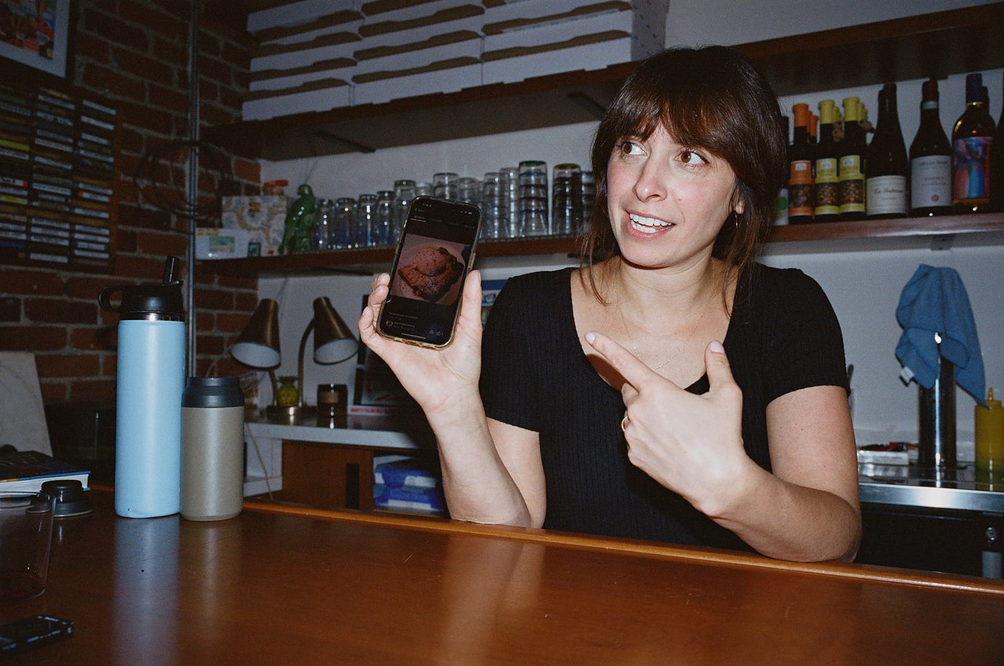 Ziskin shows a picture of her plum pie with pluot ice cream Ziskin shows a picture of her plum pie with pluot ice cream