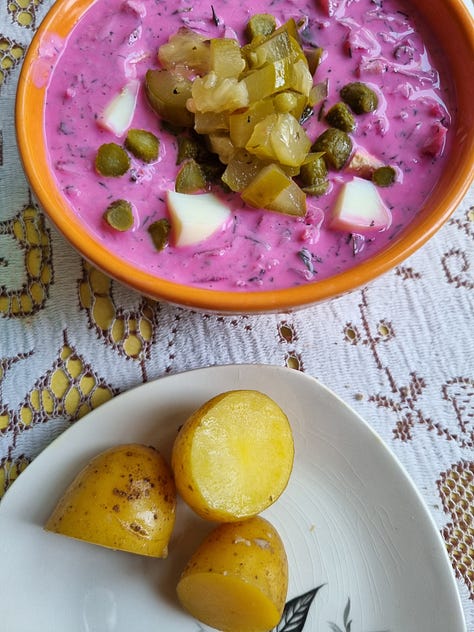 Pink Soup. Mine on the left (more magenta than pink. The official version on the right. Mine still tasted great.