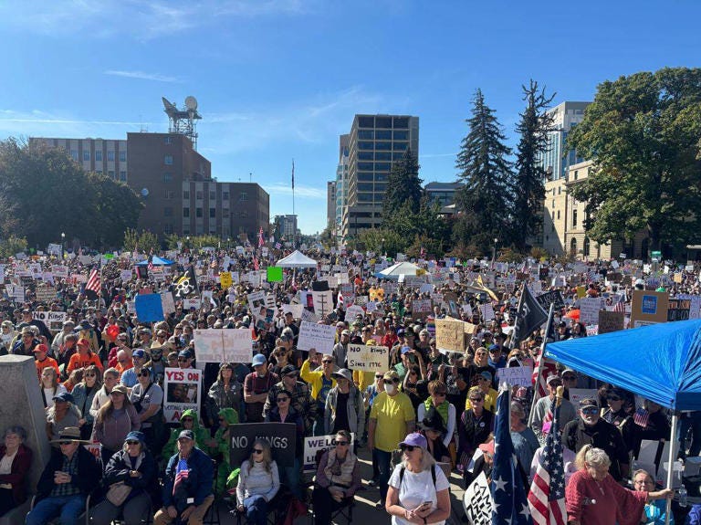 According to the national “No Kings” organization, the nationwide protests Saturday drew a larger crowd than the first “No Kings” protests in June.