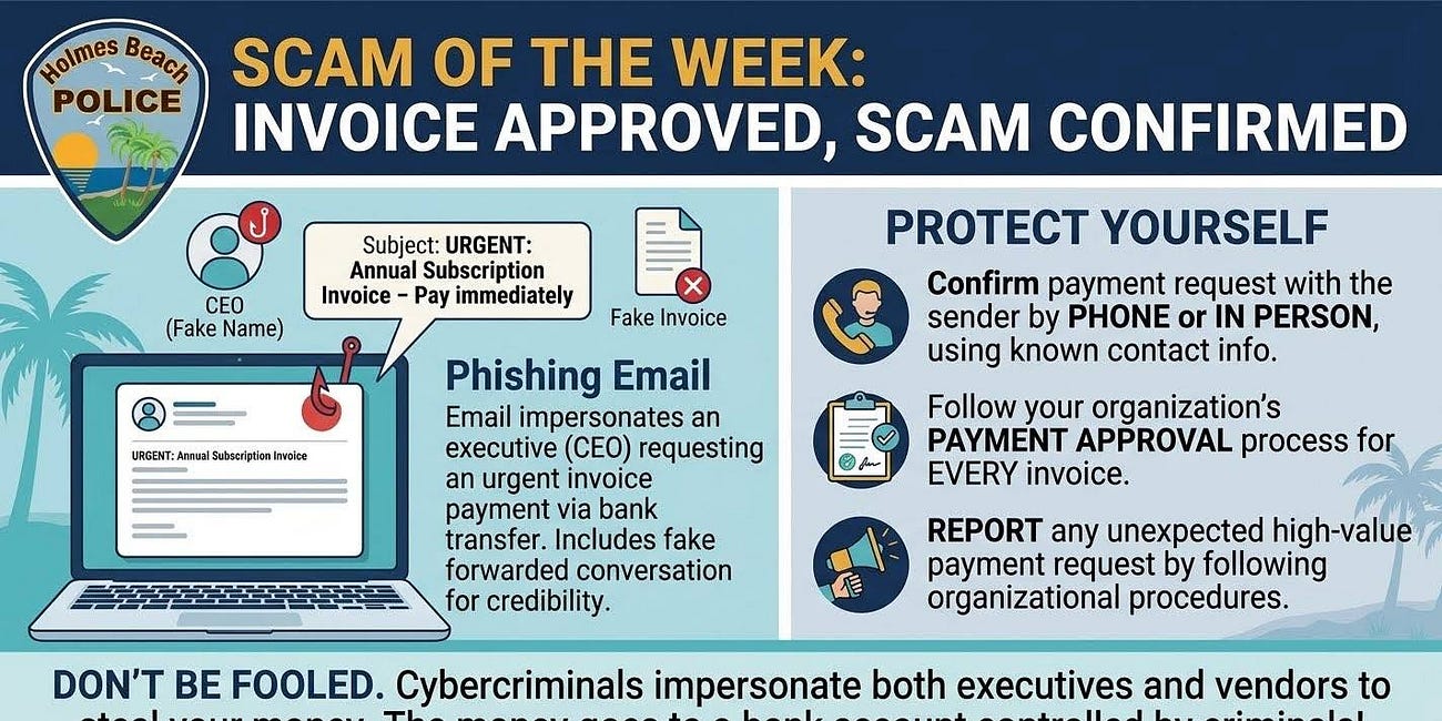 Holmes Beach Police Warn Businesses of Sophisticated Invoice Payment Scam
