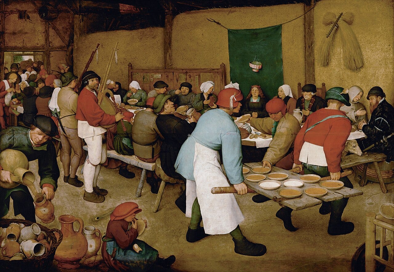 Bruegel's Peasant Wedding feast crowded into a barn Bruegel's Peasant Wedding feast crowded into a barn