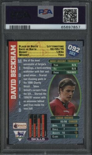 1996-97 Merlin's Soccer Premier Gold #92 David Beckham RC Rookie PSA 10 - Picture 2 of 2