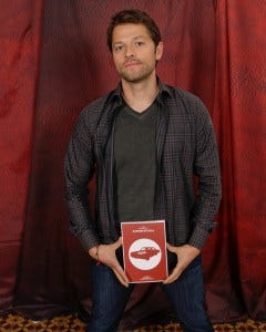 Misha models Fan Phenomena: Supernatural. Next time we're asking for JUST the book.