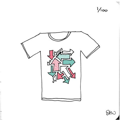 Nine of eighteen tshirt thumbnail sketches.