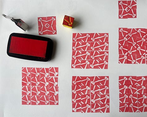 OctoStudio + patterns exploration ideas, including tinkering with mirrors, moirรฉ patterns, and stamps.