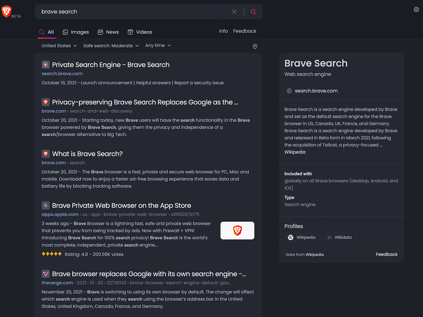 Brave Search SERP