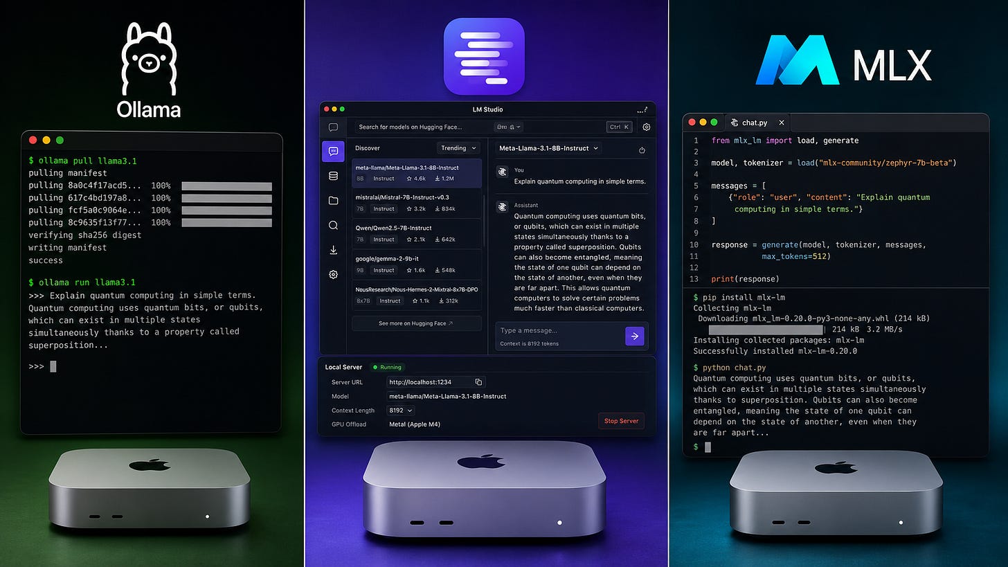 Mac mini M4 local LLM setup: Ollama, LM Studio, and MLX tested Mac mini M4 local LLM setup: Ollama, LM Studio, and MLX tested
