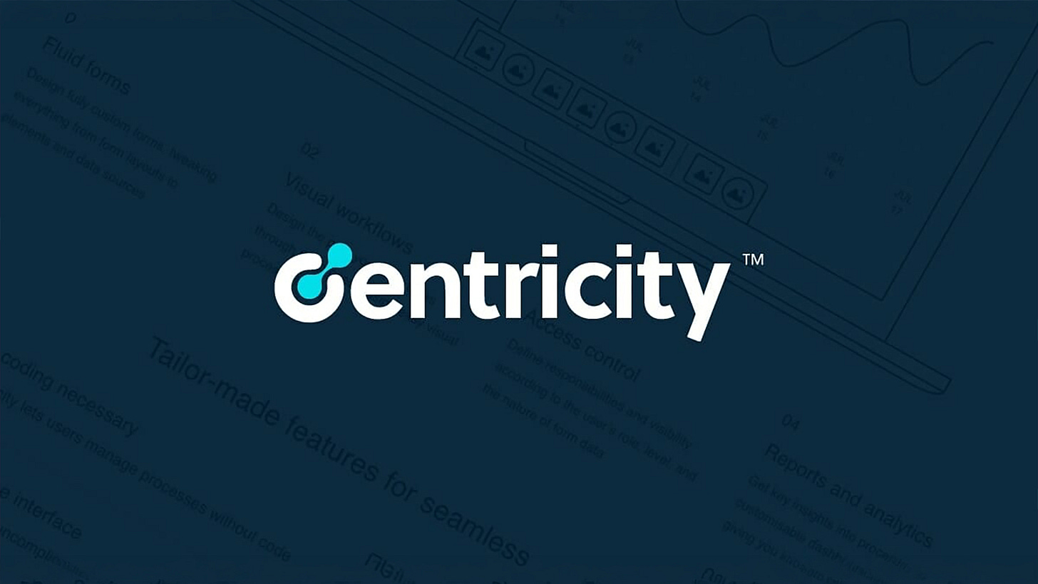 Centricity logo on a dark blue brand background for workflow software