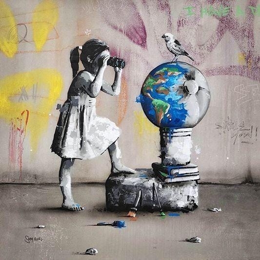 May be pop art of child and map