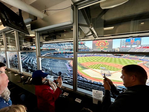 lounge, signs, press box, windows, phones, baseball stadium