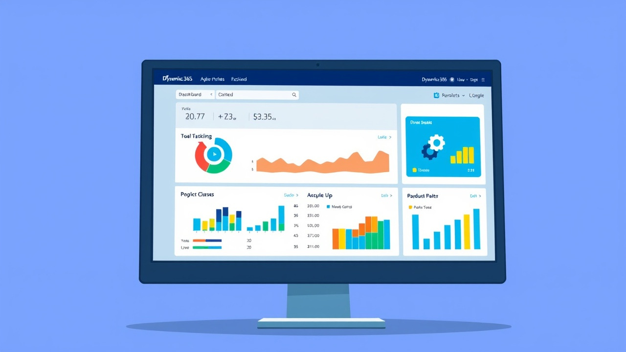 A computer screen displaying the Dynamics 365 Sales dashboard with colorful charts.