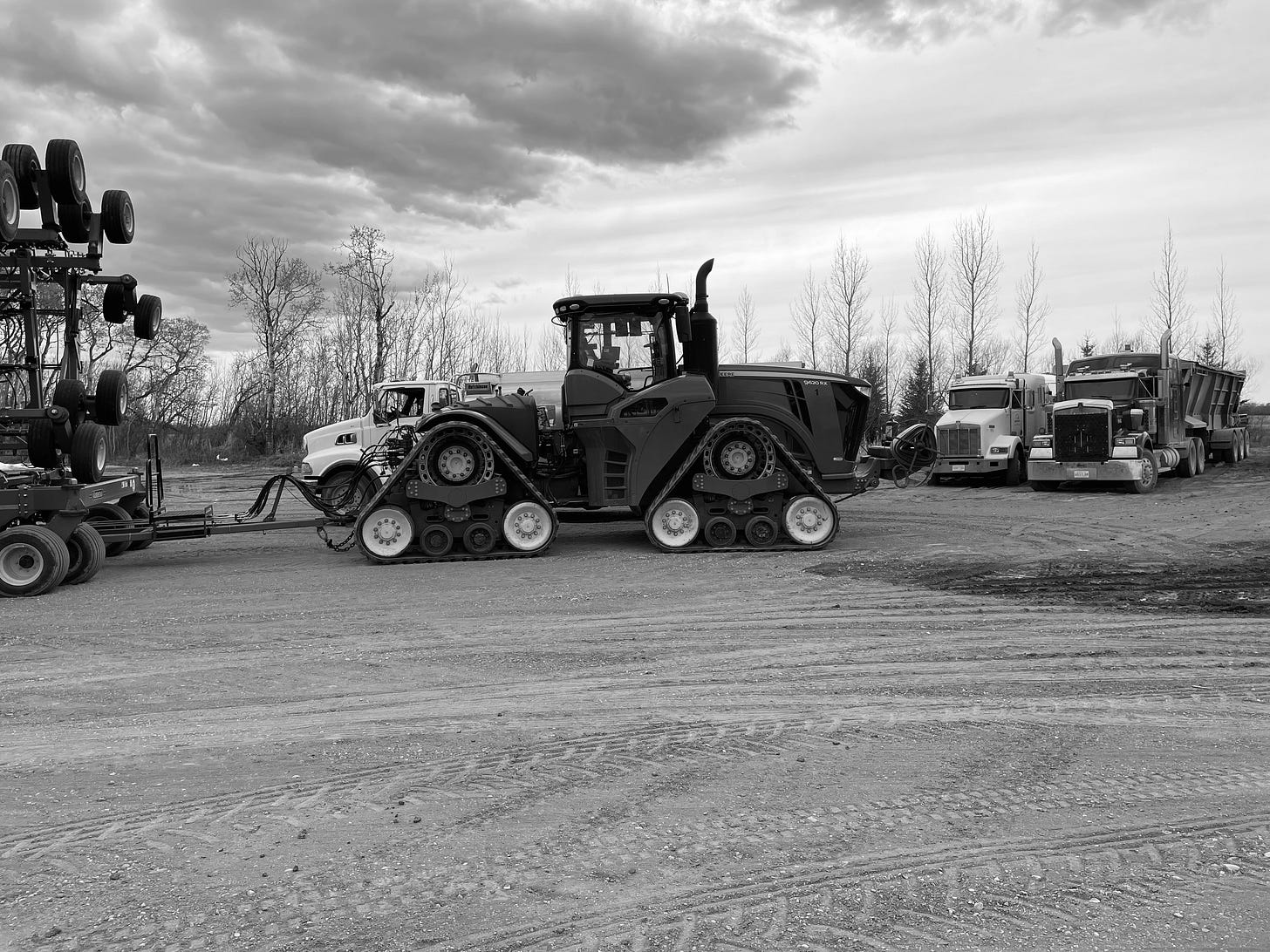 Modern farm equipment at leading Canadian farm, Aberhart Farms, Sask.
