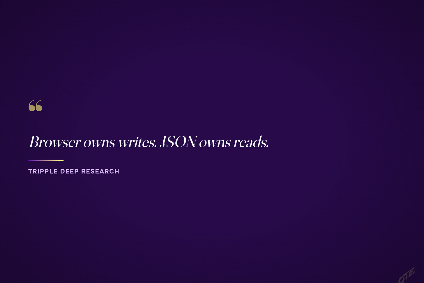 Browser owns writes. JSON owns reads.