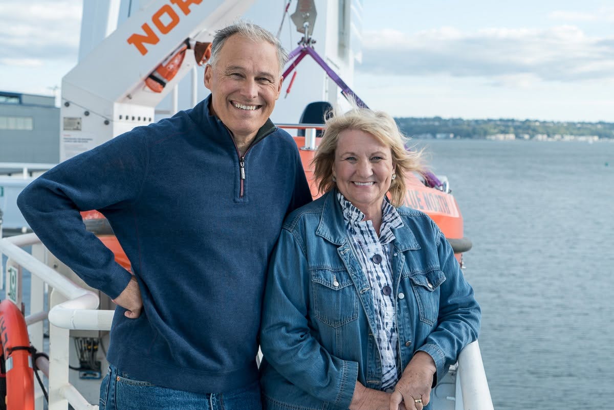Jay and Trudi Inslee on a ferry