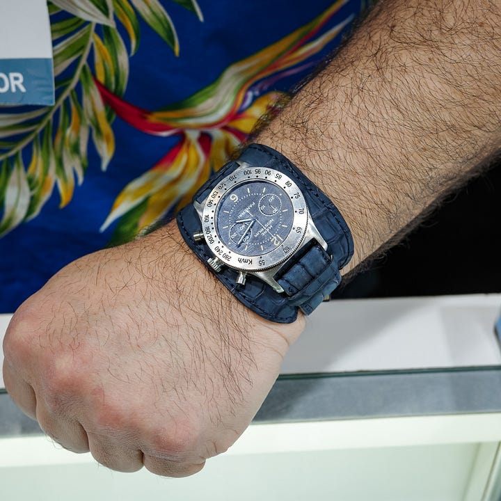 Dealer wrist shots: Wes Wynne wearing a Tudor 'Snowflake' and Roy Davidoff a rad Panerai Mare Nostrum