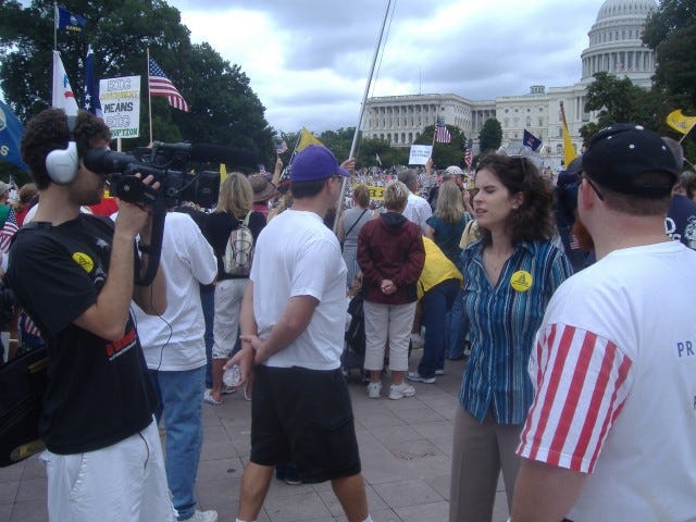 This woman was interviewing people for a later video and her company was called 'Hi There Productions'. This woman was interviewing people for a later video and her company was called 'Hi There Productions'.
