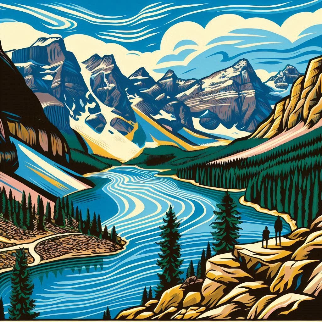 the italian alps in the style of roy lichtenstein