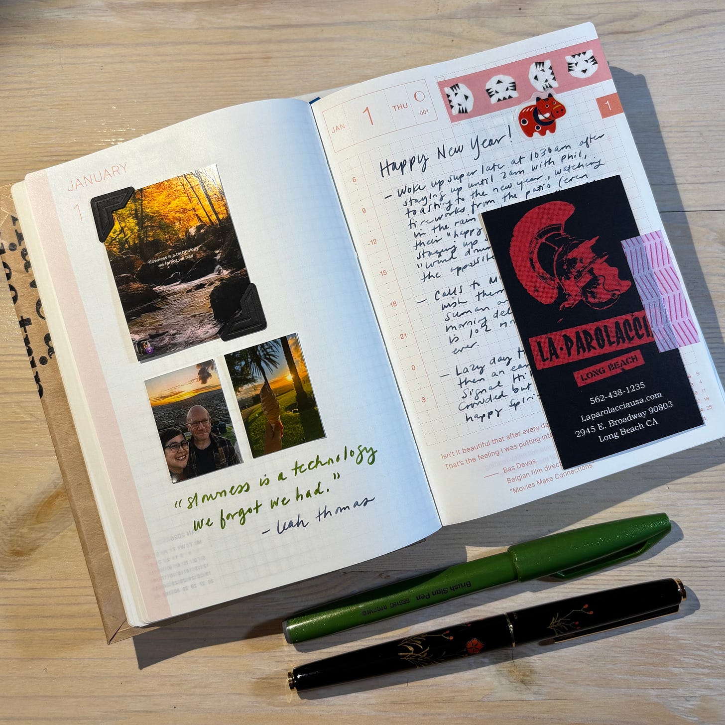 Image of Jan 1 journal entry in a scrapbook style with photos, writing, and memorabilia