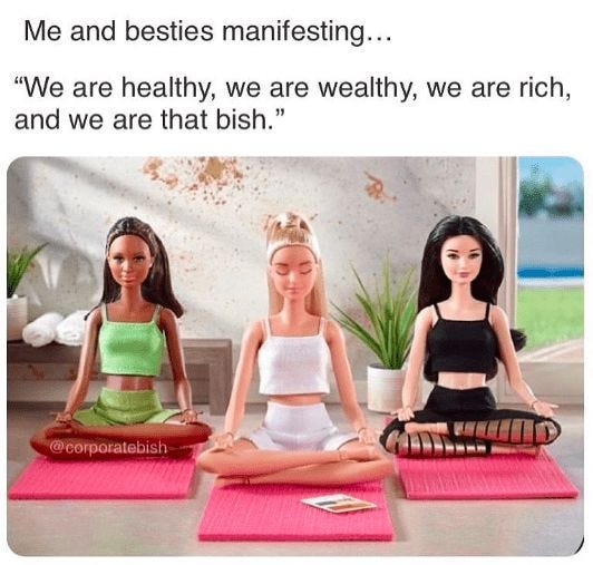 This may contain: three dolls are sitting on yoga mats in the middle of a room, one is meditating This may contain: three dolls are sitting on yoga mats in the middle of a room, one is meditating