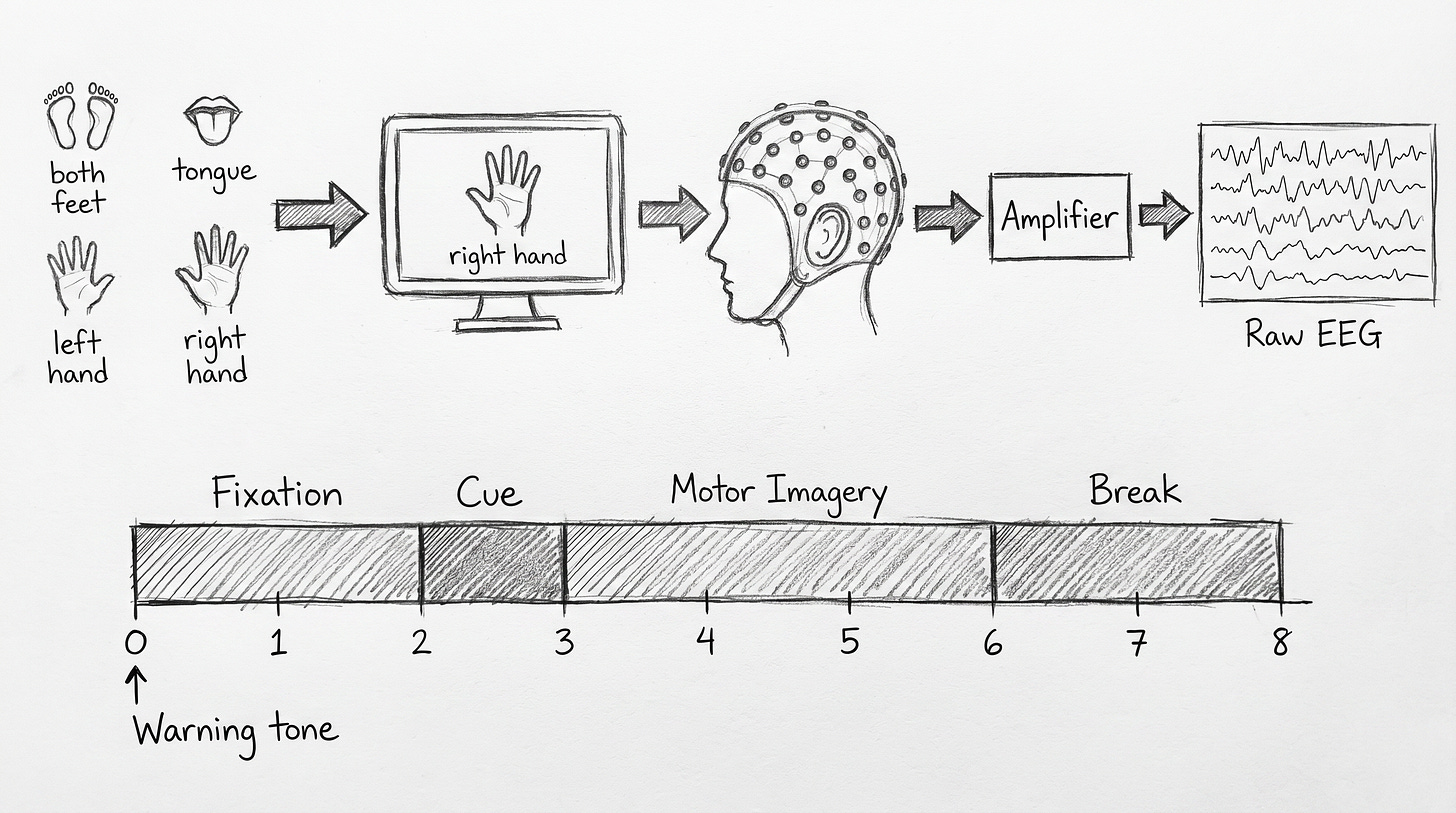 Pencil sketch of BCI Competition IV 2a paradigm