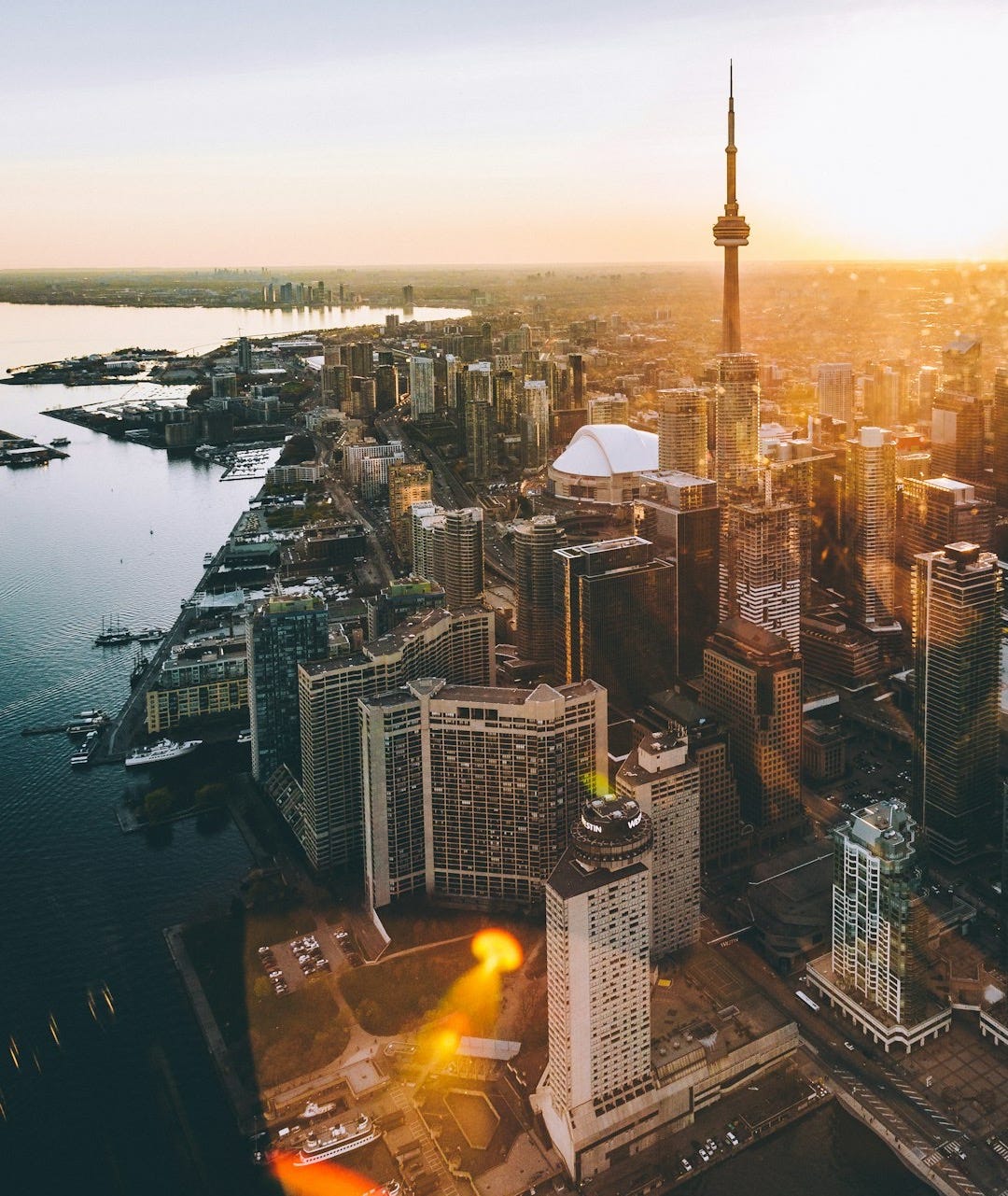 aerial photo of city during golden hour