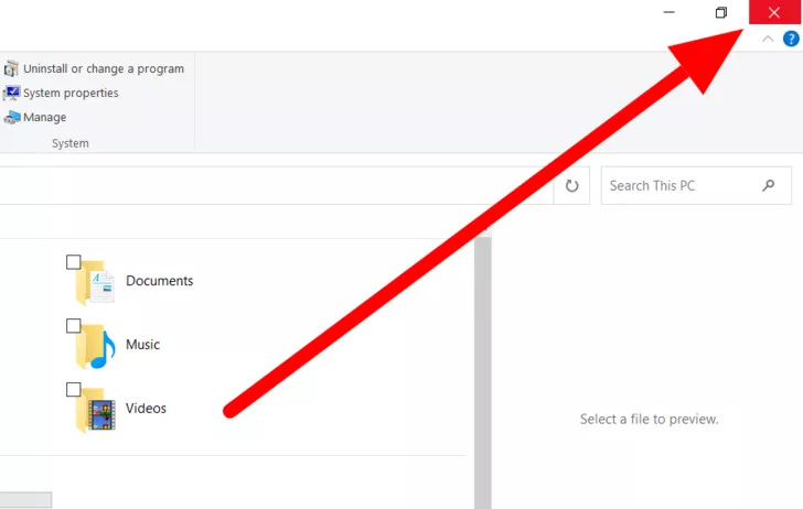 The close button on Microsoft Windows is at the very top-right corner.