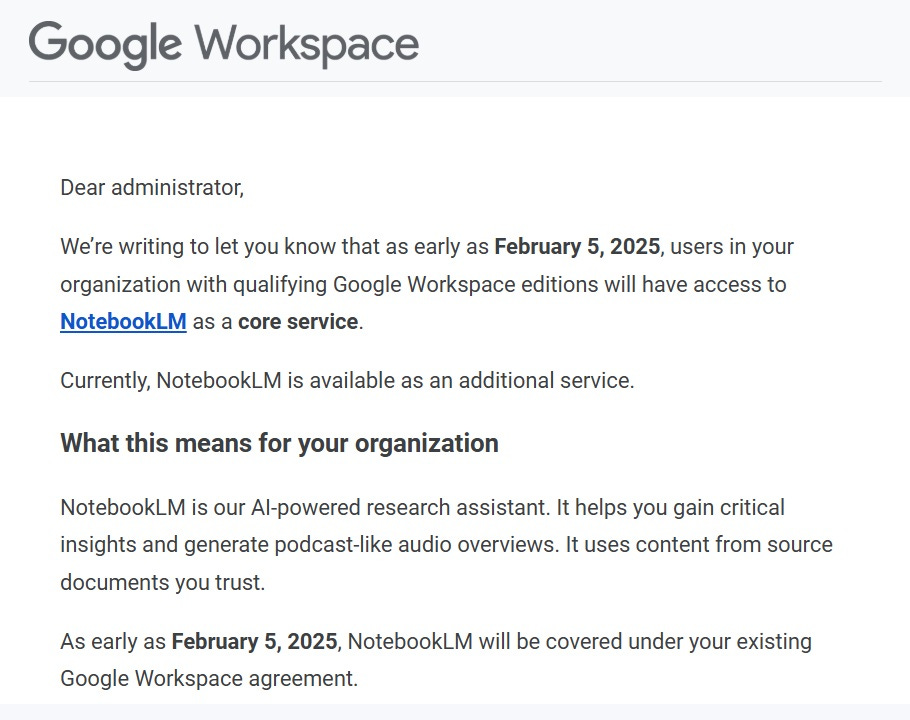 NotebookLM will be a core service inside Google Workspace
