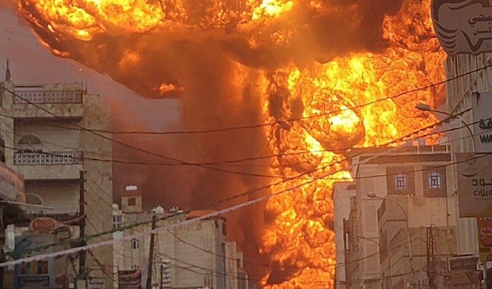 Fire rises following an Israeli airstrike southwest of Sana'a, Yemen, August 24, 2025 (Social Media)