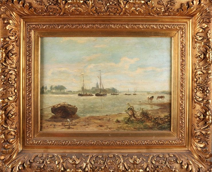 'Aan de Waal' - Olieverf op paneel: Jan van Deventer (lot 1066)