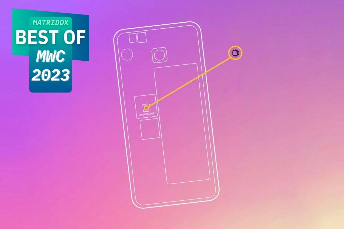 The Qualcomm iSIM with a Best of MWC 2023 award badge.