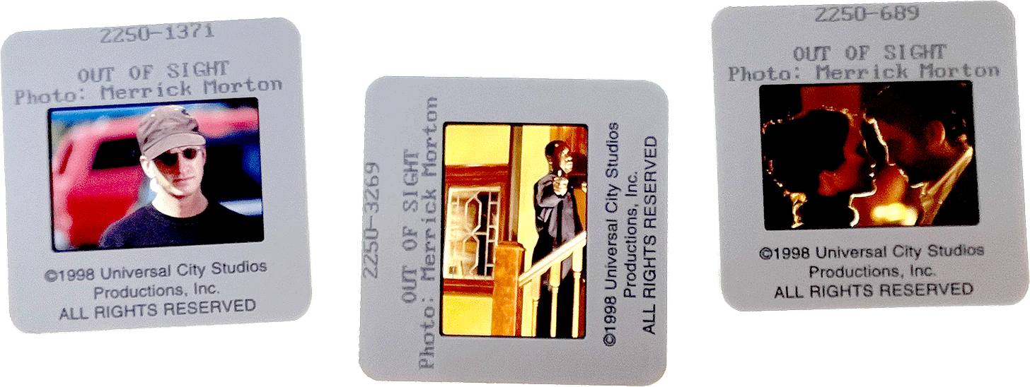 OUT OF SIGHT slides; courtesy of Universal City Studios, photos by Merrick Morton. OUT OF SIGHT slides; courtesy of Universal City Studios, photos by Merrick Morton.