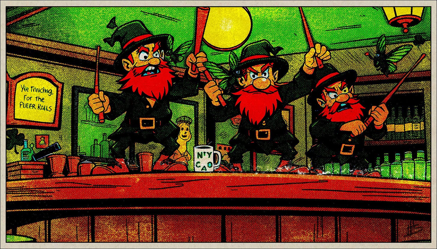 Leprechauns skirmish with pixies