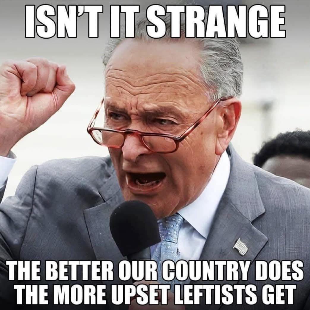 May be an image of 1 person and text that says 'ISN'T IT STRANGE THE BETTER OUR COUNTRY DOES THE MORE UPSET LEFTISTS GET'