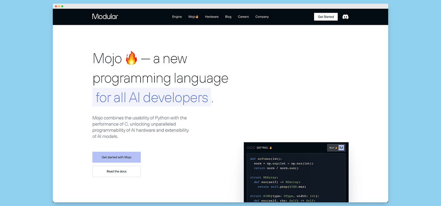 Screenshot of the Mojo landing page from June 2023